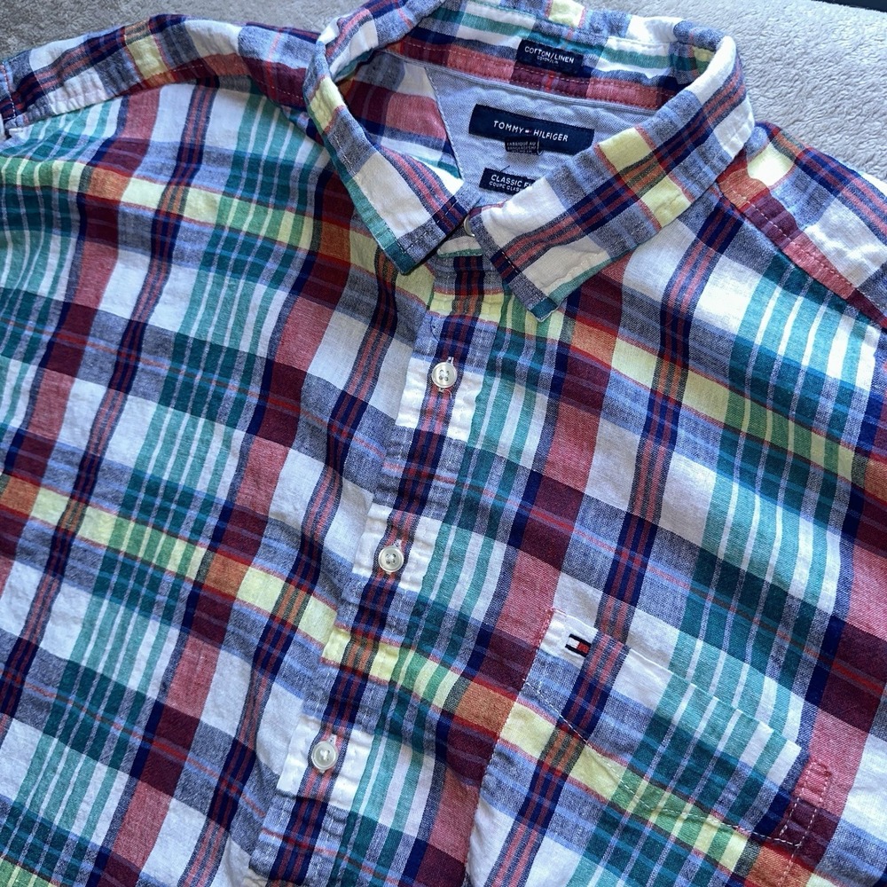 Tommy Hilfiger Shirt Mens 3XL Classic Fit Linen Blend Long Sleeve Button Front